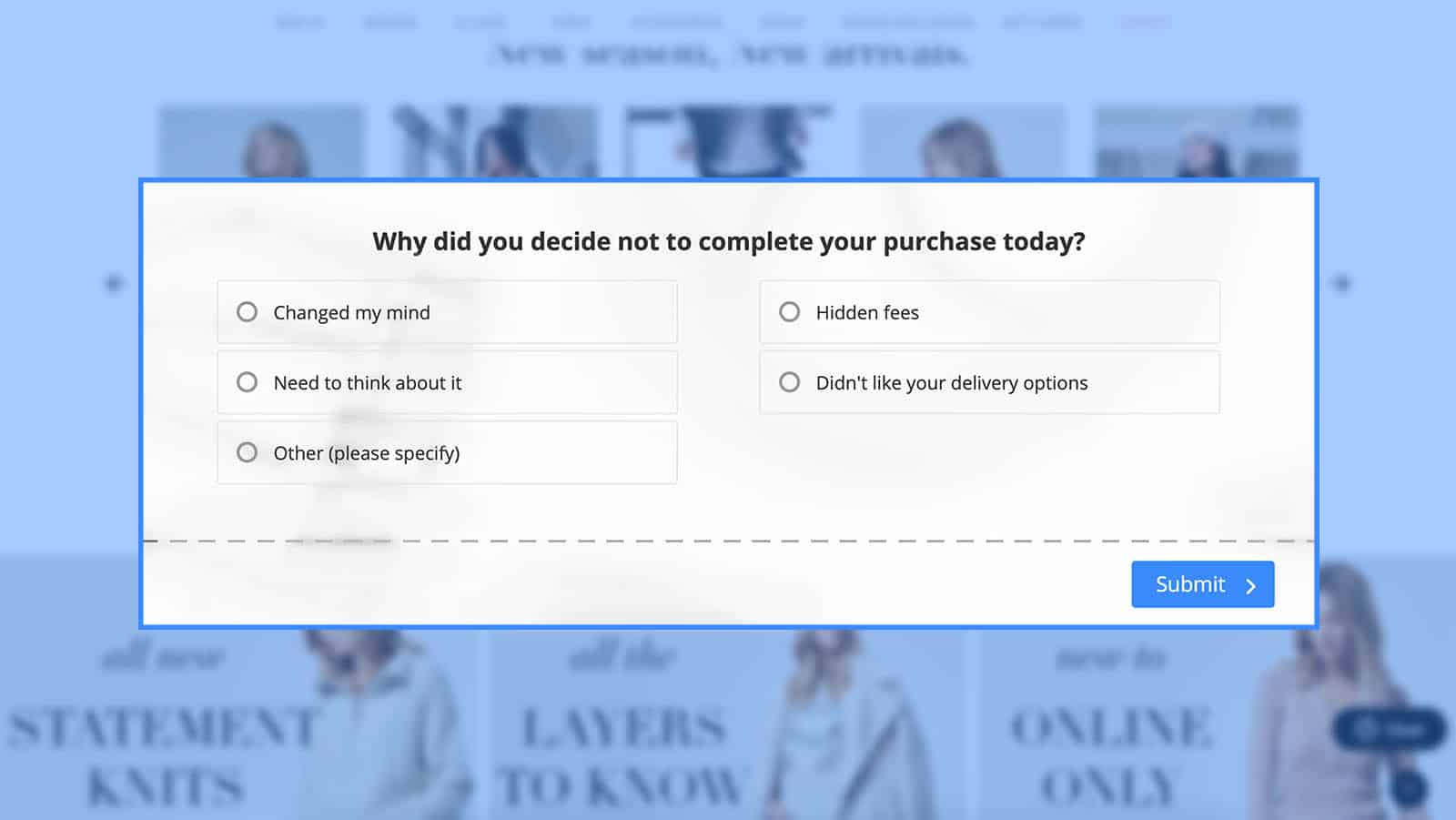 website cart abandonment survey 